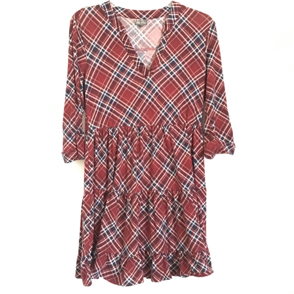 Lily Rose Maroon Checkered Dress